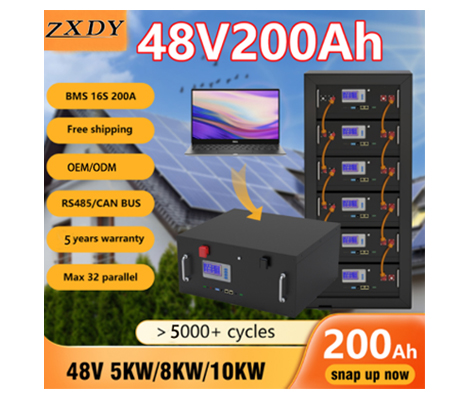 48 V 200 Ah 100 Ah LiFePO4-Akkupack 51,2 V 10 kW